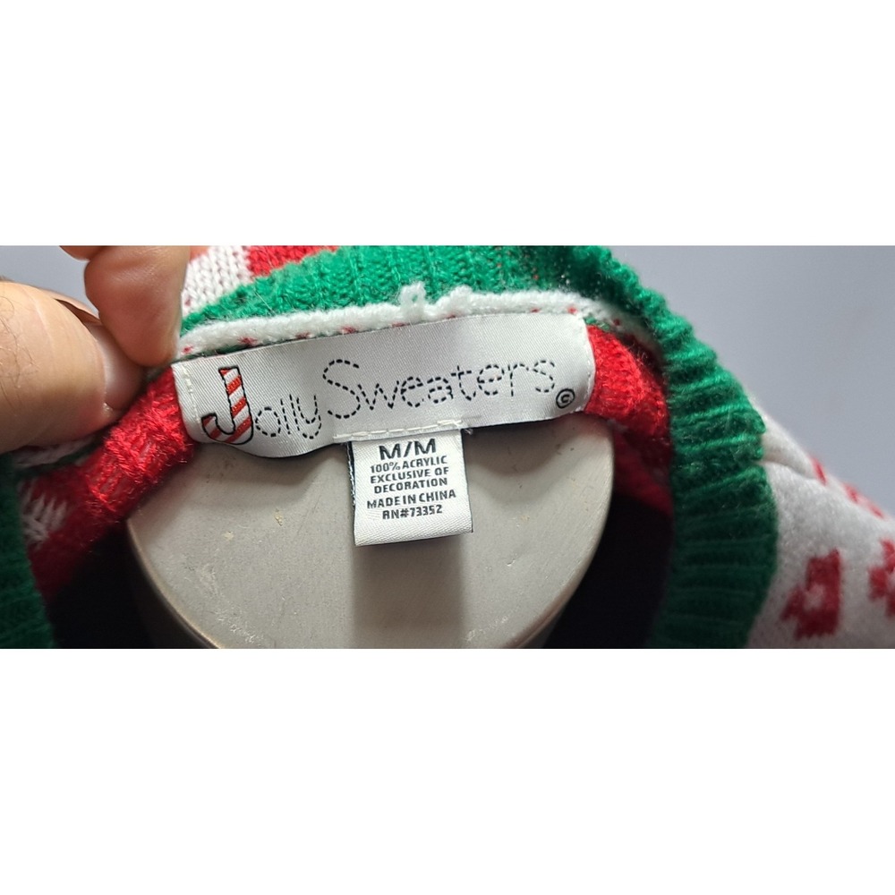 Jolly Sweaters Mens Medium Ugly Christmas Sweater Santa Sunglasses Sequins Blue‎ - Picture 4 of 7